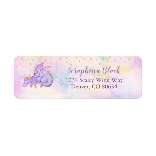 Cute Pastel Paars Dragon Return Address Etiket (Voorkant)