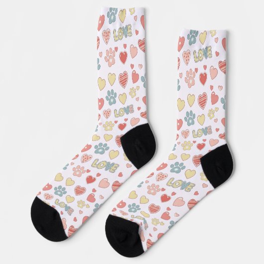 Cute Pastel Paw Prints and Hearts Pattern "LOVE" Sokken (Links)