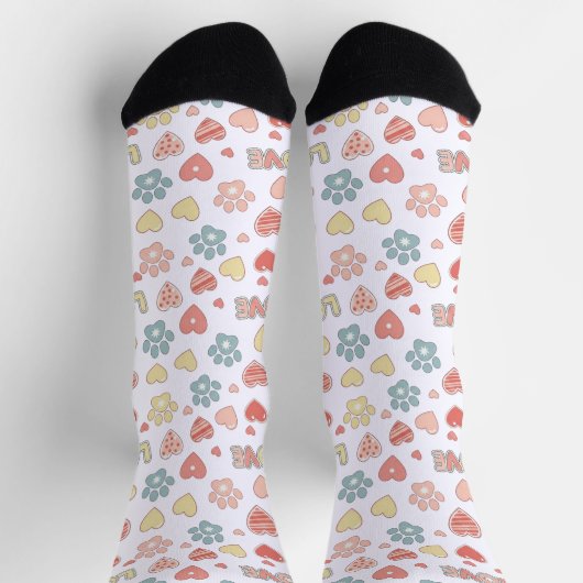 Cute Pastel Paw Prints and Hearts Pattern "LOVE"  Sokken (Top)