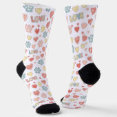 Cute Pastel Paw Prints and Hearts Pattern "LOVE" Sokken (Gebogen)