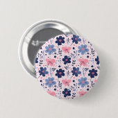 Cute Pastel Pink And Blue Floral Spring Garden Ronde Button 5,7 Cm (Voorkant /achterkant)