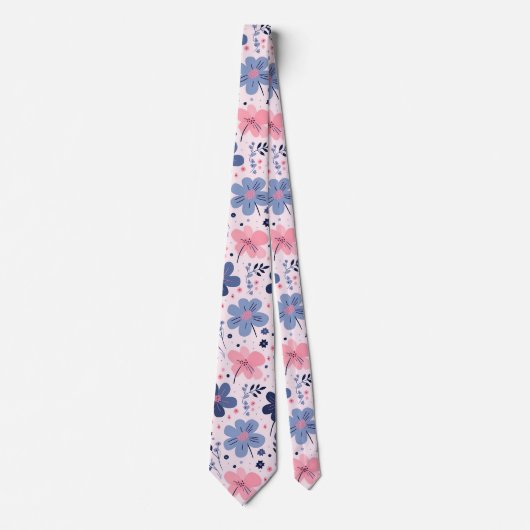 Cute Pastel Pink And Blue Floral Spring Garden Stropdas (Voorkant)