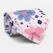 Cute Pastel Pink And Blue Floral Spring Garden Stropdas (Opgerold)