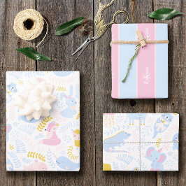 Cute Pastel Pink Animal Monogram Girl Baby shower Inpakpapier Vel