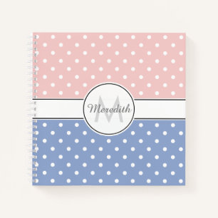 Cute Pastel Pink Blue Polka Dot Pattern Monogram Notitieboek
