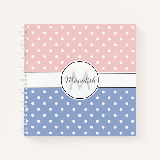 Cute Pastel Pink Blue Polka Dot Pattern Monogram Notitieboek (Voorkant)