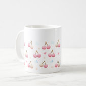 Cute Pastel Pink Cherry Pattern Coffee Mug Koffiemok (Voorkant links)