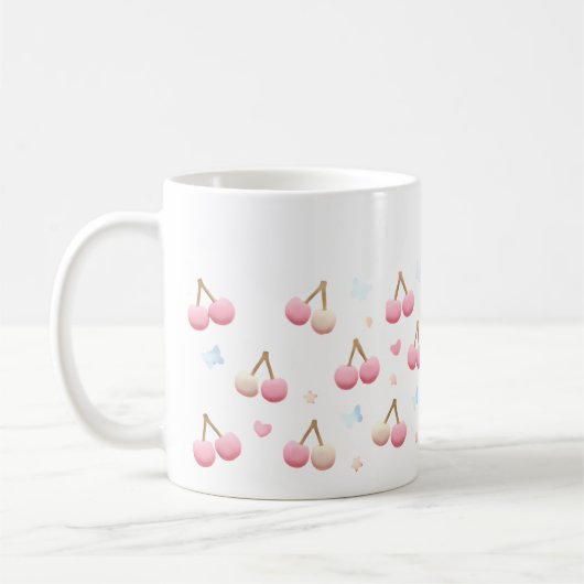 Cute Pastel Pink Cherry Pattern Coffee Mug Koffiemok (Links)