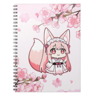Cute Pastel Pink Chibi FoxGirl  Notitieboek