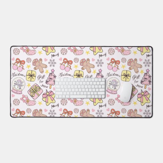 Cute Pastel Pink Christmas Ornaments Pattern Bureaumat (Keyboard & Muis)