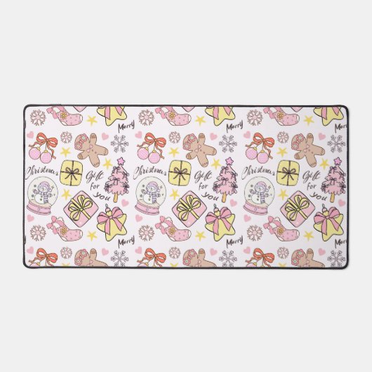 Cute Pastel Pink Christmas Ornaments Pattern Bureaumat (Voorkant)