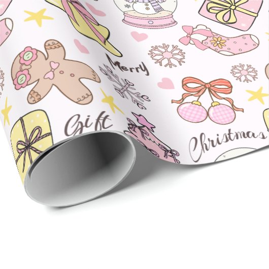 Cute Pastel Pink Christmas Ornaments Pattern Cadeaupapier (Rol Hoek)