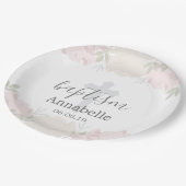 Cute Pastel Pink Floral Baby Baptisme Papieren Bordje (Gekanteld)