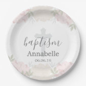 Cute Pastel Pink Floral Baby Baptisme Papieren Bordje (Voorkant)