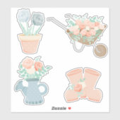 Cute Pastel Pink Floral Garden Sticker (Vel)