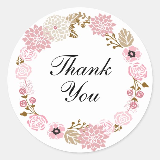 Cute Pastel Pink Floral Hartelijk dank Ronde Sticker (Voorkant)