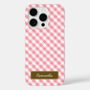 Cute Pastel Pink Gingham Pattern iPhone 16 Pro Hoesje