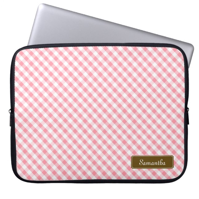 Cute Pastel Pink Gingham Pattern Laptop Sleeve (Voorkant)
