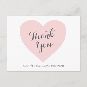 Cute Pastel Pink Heart Girl Baby shower Dank je we Briefkaart