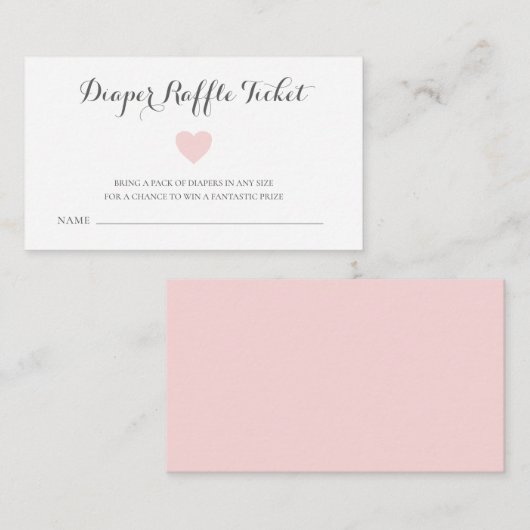 Cute Pastel Pink Heart Girl Diaper Raffle Ticket Informatiekaartje (Voorkant / Achterkant)