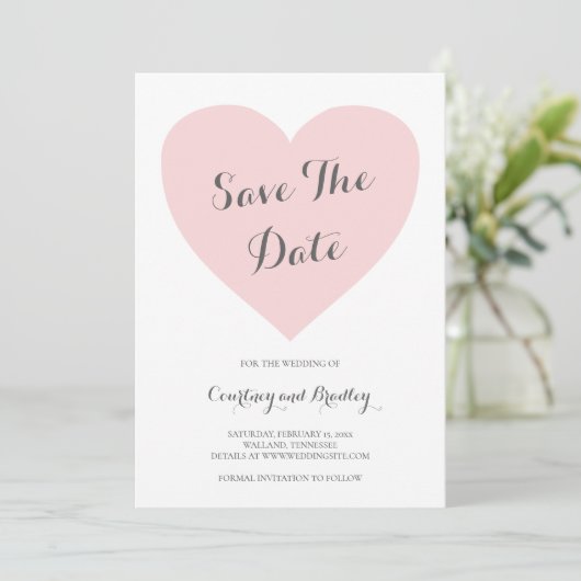 Cute Pastel Pink Heart Typography Wedding Save The Date (Staand voorkant)