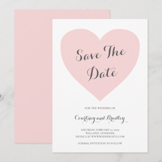 Cute Pastel Pink Heart Typography Wedding Save The Date (Voorkant / Achterkant)