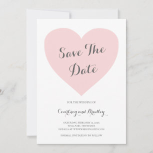Cute Pastel Pink Heart Typography Wedding Save The Date