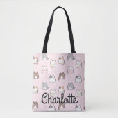Cute Pastel Pink Kawaii Cats Sparkle Jouw naam Tote Bag (Voorkant)