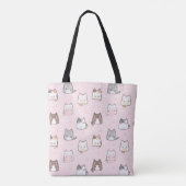 Cute Pastel Pink Kawaii Cats Sparkle Jouw naam Tote Bag (Achterkant)