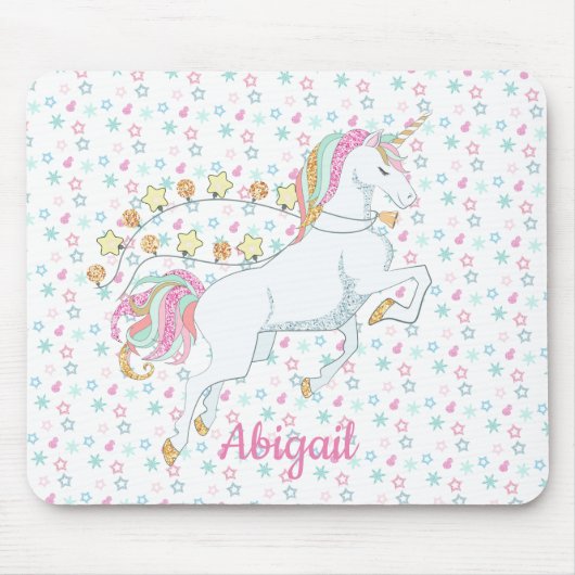 Cute Pastel Pink Magical Unicorn Stars Muismat (Voorkant)