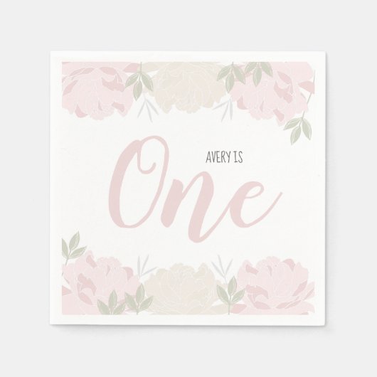 Cute Pastel Pink Peonies Baby eerste verjaardag Servet (Voorkant)