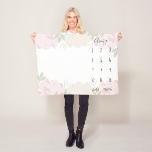 Cute Pastel Pink Peonies Floral Baby Milestone Fleece Deken