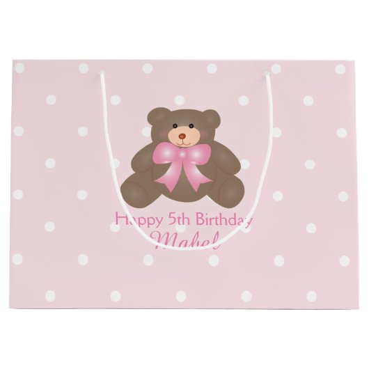 Cute Pastel Pink Ribbon Teddy Bear Girl Birthday Large Cadeautasje (Voorkant)