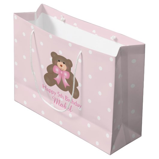 Cute Pastel Pink Ribbon Teddy Bear Girl Birthday Large Cadeautasje (Voorkant Gekanteld)