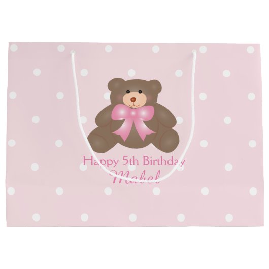 Cute Pastel Pink Ribbon Teddy Bear Girl Birthday Large Cadeautasje (Achterkant)