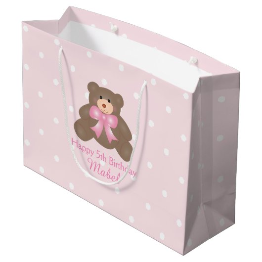 Cute Pastel Pink Ribbon Teddy Bear Girl Birthday Large Cadeautasje (Achterkant Gekanteld)
