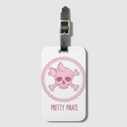 Cute Pastel Pink Skull with Bow and Crossbones Des Bagagelabel (Voorkant (verticaal))