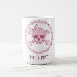 Cute Pastel Pink Skull with Bow and Crossbones Des Koffiemok