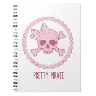 Cute Pastel Pink Skull with Bow and Crossbones Des Notitieboek