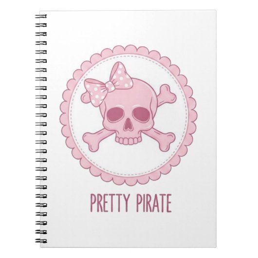 Cute Pastel Pink Skull with Bow and Crossbones Des Notitieboek (Voorkant)