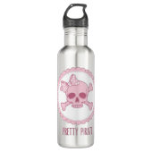 Cute Pastel Pink Skull with Bow and Crossbones Des Waterfles (Voorkant)