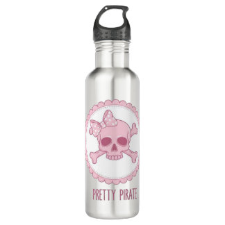 Cute Pastel Pink Skull with Bow and Crossbones Des Waterfles