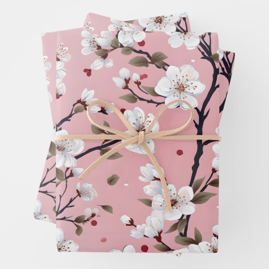 Cute Pastel Pink White Sakura Tree Branch Asian Inpakpapier Vel (In situ)