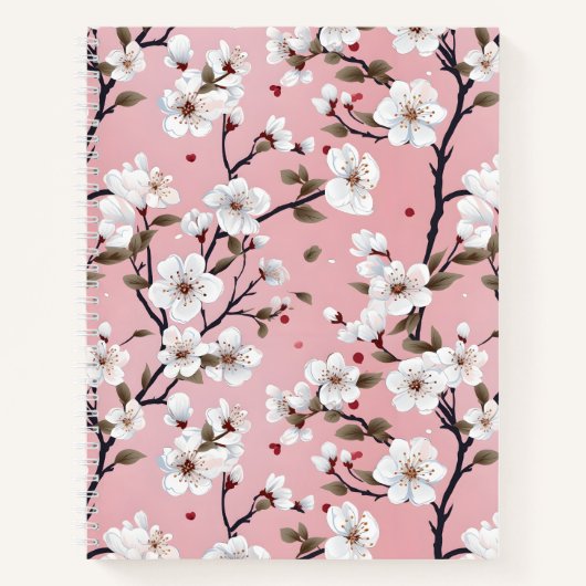 Cute Pastel Pink White Sakura Tree Branch Asian Notitieboek (Voorkant)