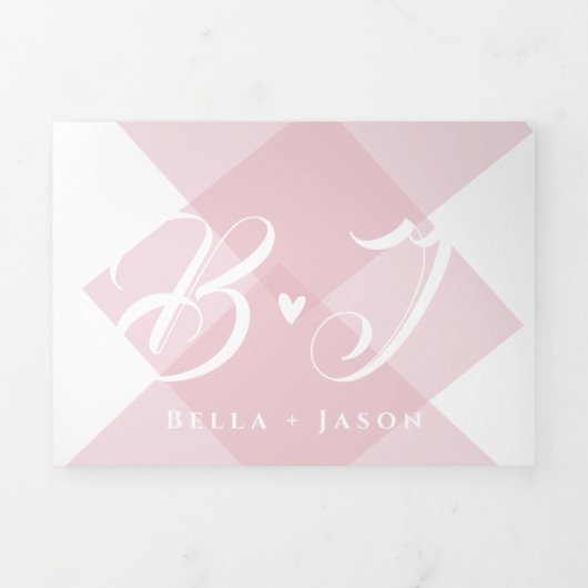 Cute Pastel Pink White Script Multi Photo Wedding Drieluik Uitnodiging (Cover)