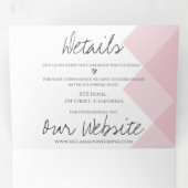Cute Pastel Pink White Script Multi Photo Wedding Drieluik Uitnodiging (Binnenzijde eerst)