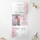 Cute Pastel Pink White Script Multi Photo Wedding Drieluik Uitnodiging (Binnen)