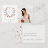 Cute Pastel Pink Wildflower Photo Crest Monogram Visitekaartje (Voorkant / Achterkant)