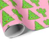 Cute Pastel Pink Xmas Tree Cactus Funny Kerstmis Cadeaupapier (Rol Hoek)