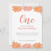 Cute Pastel Pioenrozen Baby Meisje 1e Verjaardagsf Kaart (Voorkant)